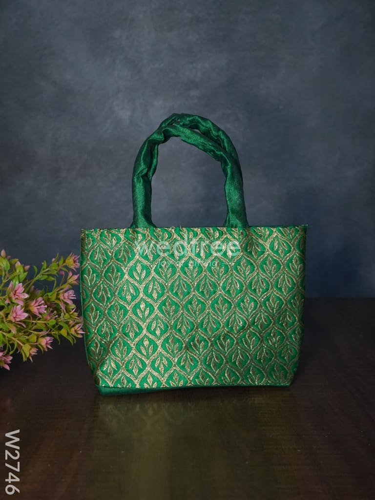 Hand Bag Raw Silk With Golden Leaf Design - W2746 Bags