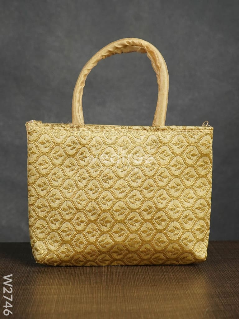 Hand Bag Raw Silk With Golden Leaf Design - W2746 Bags