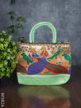 Hand Bag Raw Silk With Peacock Design - W3826 Bags