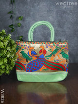 Hand Bag Raw Silk With Peacock Design - W3826 Bags