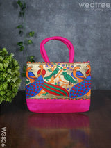Hand Bag Raw Silk With Peacock Design - W3826 Bags