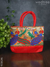 Hand Bag Raw Silk With Peacock Design - W3826 Bags