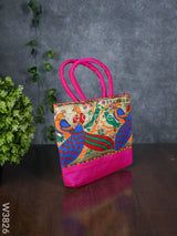 Hand Bag Raw Silk With Peacock Design - W3826 Bags