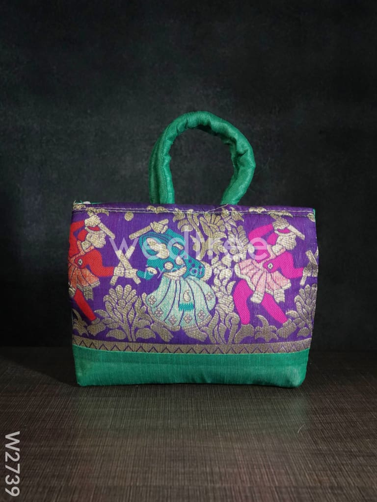 Hand Bag Rawsilk With Dandiya Prints Medium - W2739 Bags