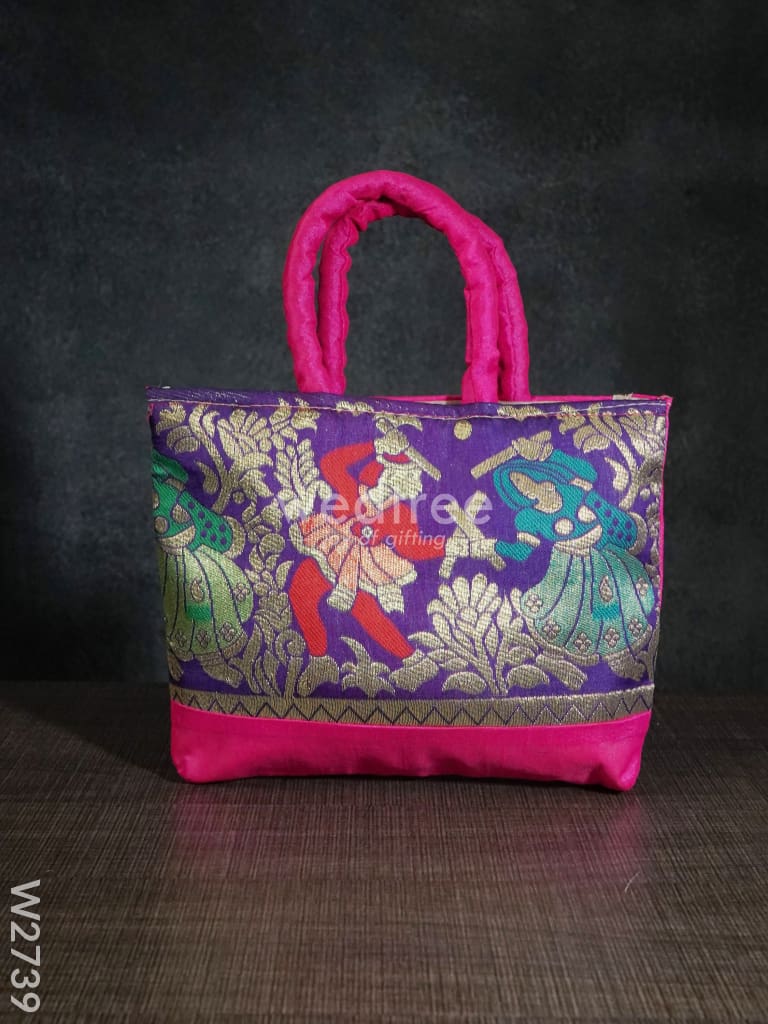 Hand Bag Rawsilk With Dandiya Prints Medium - W2739 Bags