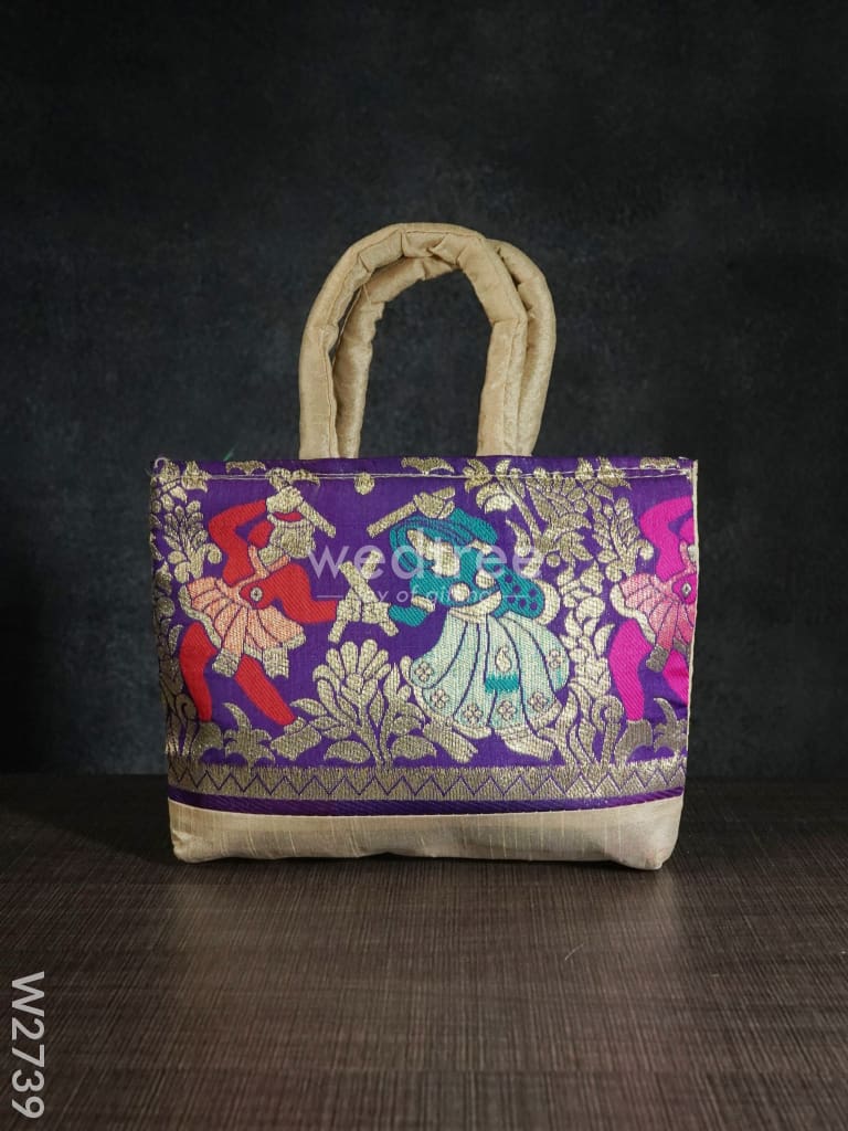 Hand Bag Rawsilk With Dandiya Prints Medium - W2739 Bags