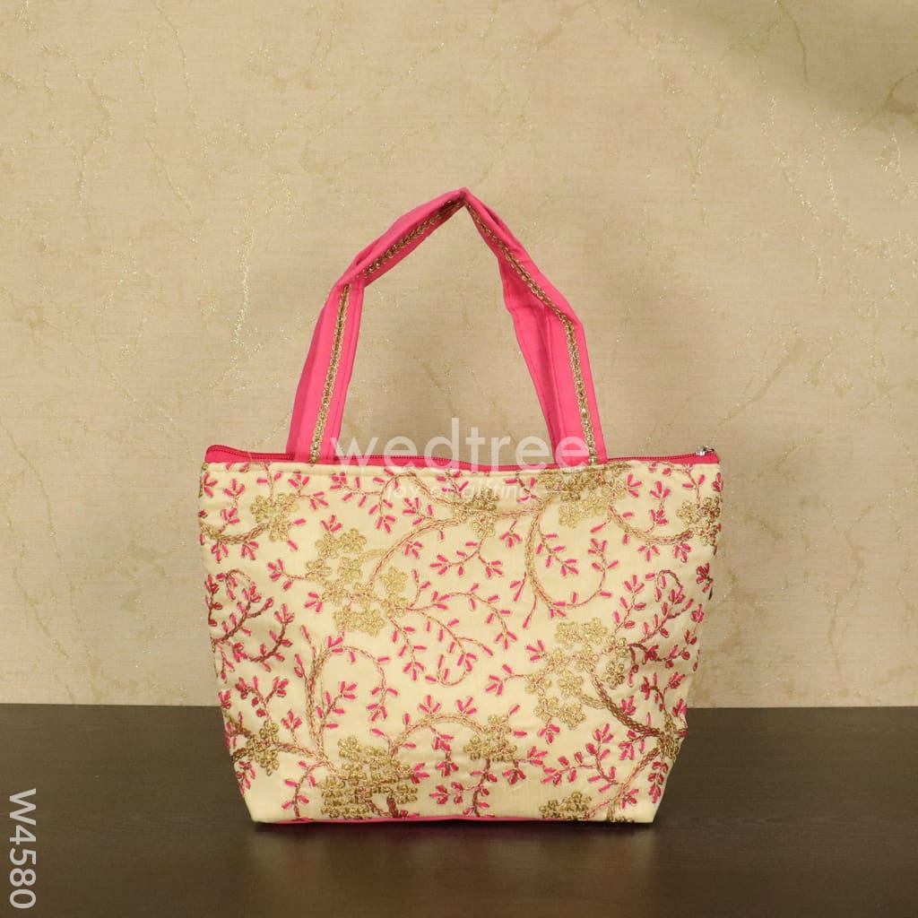 Hand Bag With Leaf And Floral Embroidery Design - W4580 Bags