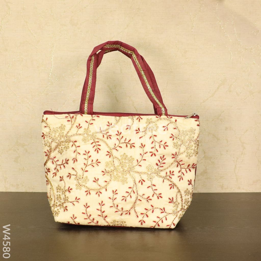 Hand Bag With Leaf And Floral Embroidery Design - W4580 Bags