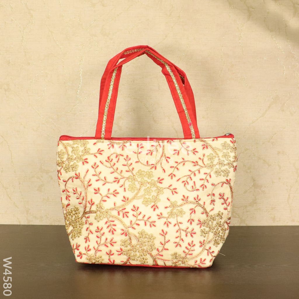 Hand Bag With Leaf And Floral Embroidery Design - W4580 Bags