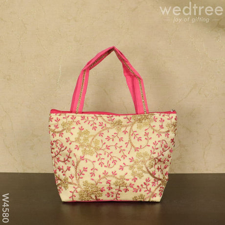 Hand Bag With Leaf And Floral Embroidery Design - W4580 Bags