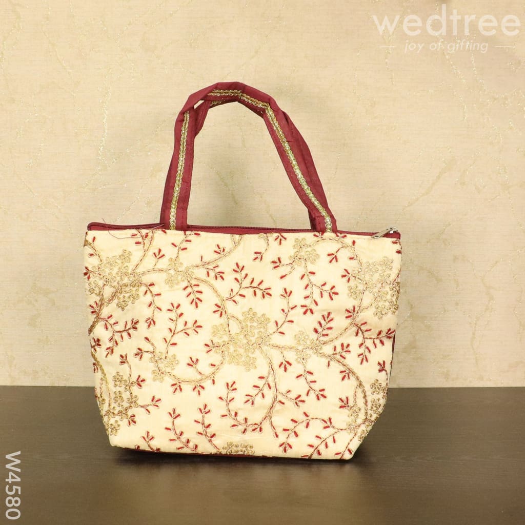 Hand Bag With Leaf And Floral Embroidery Design - W4580 Bags