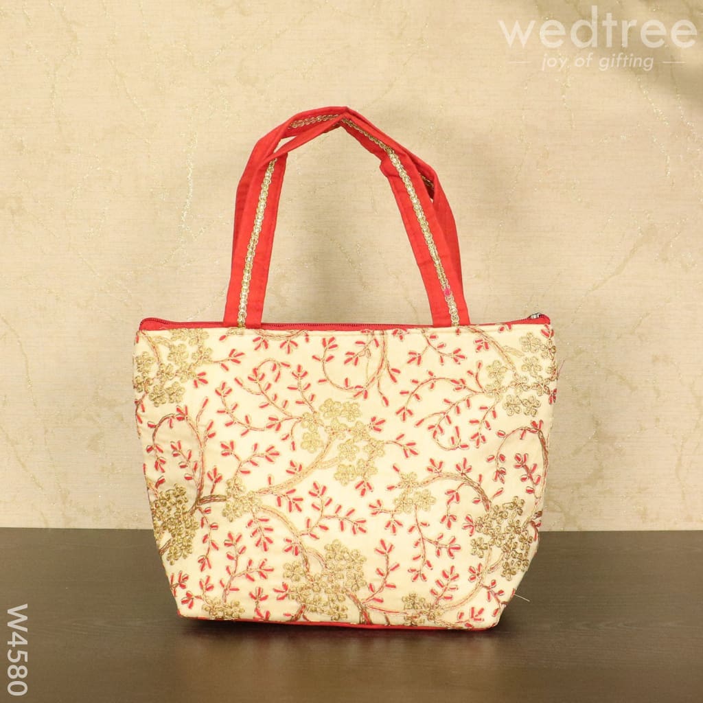 Hand Bag With Leaf And Floral Embroidery Design - W4580 Bags