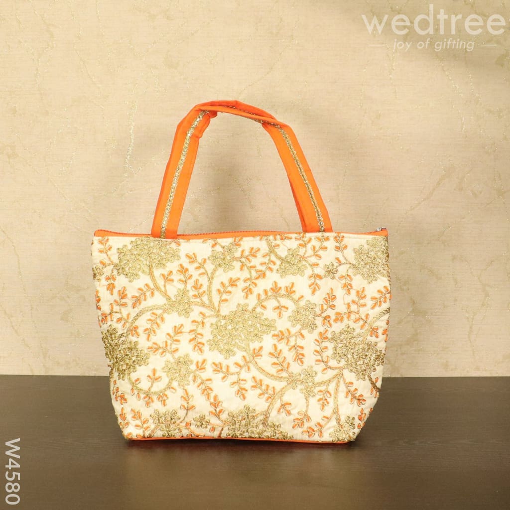 Hand Bag With Leaf And Floral Embroidery Design - W4580 Bags