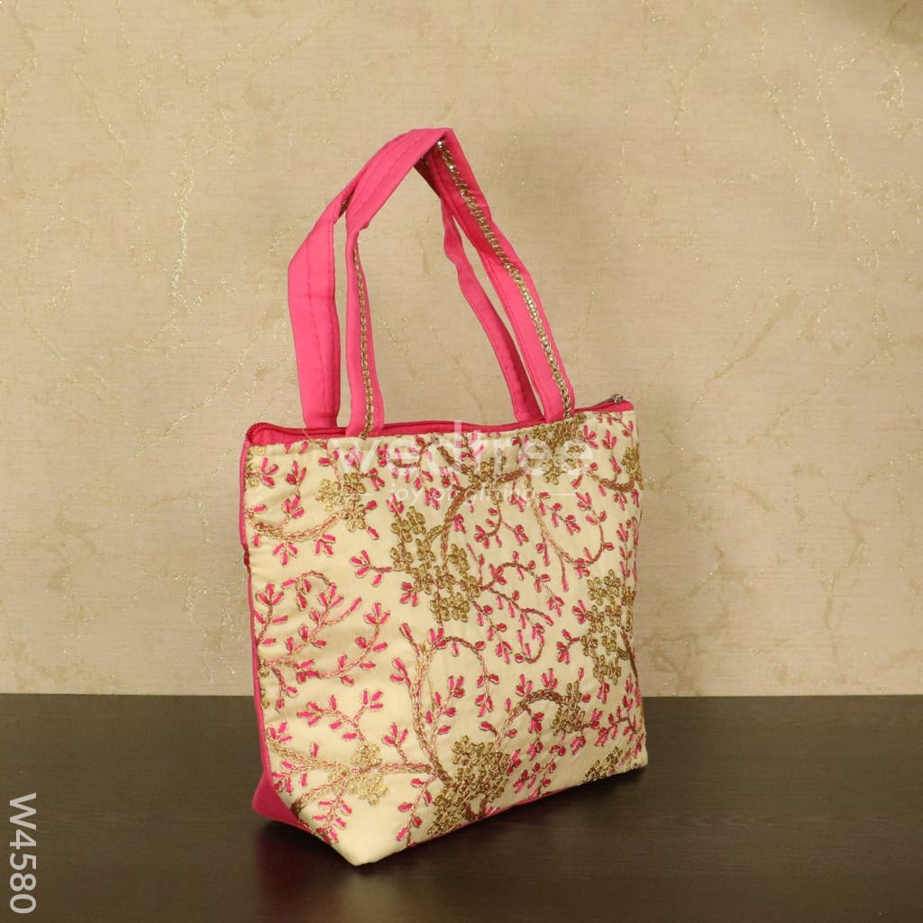 Hand Bag With Leaf And Floral Embroidery Design - W4580 Bags