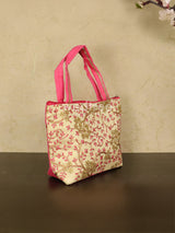 Hand bag with leaf and floral embroidery design - W4580