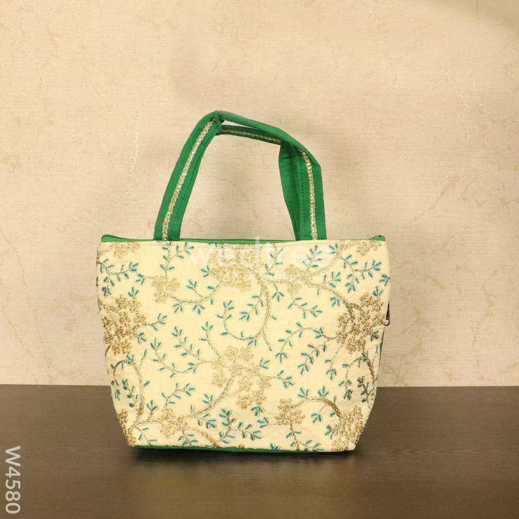 Hand Bag With Leaf And Floral Embroidery Design - W4580 Bags