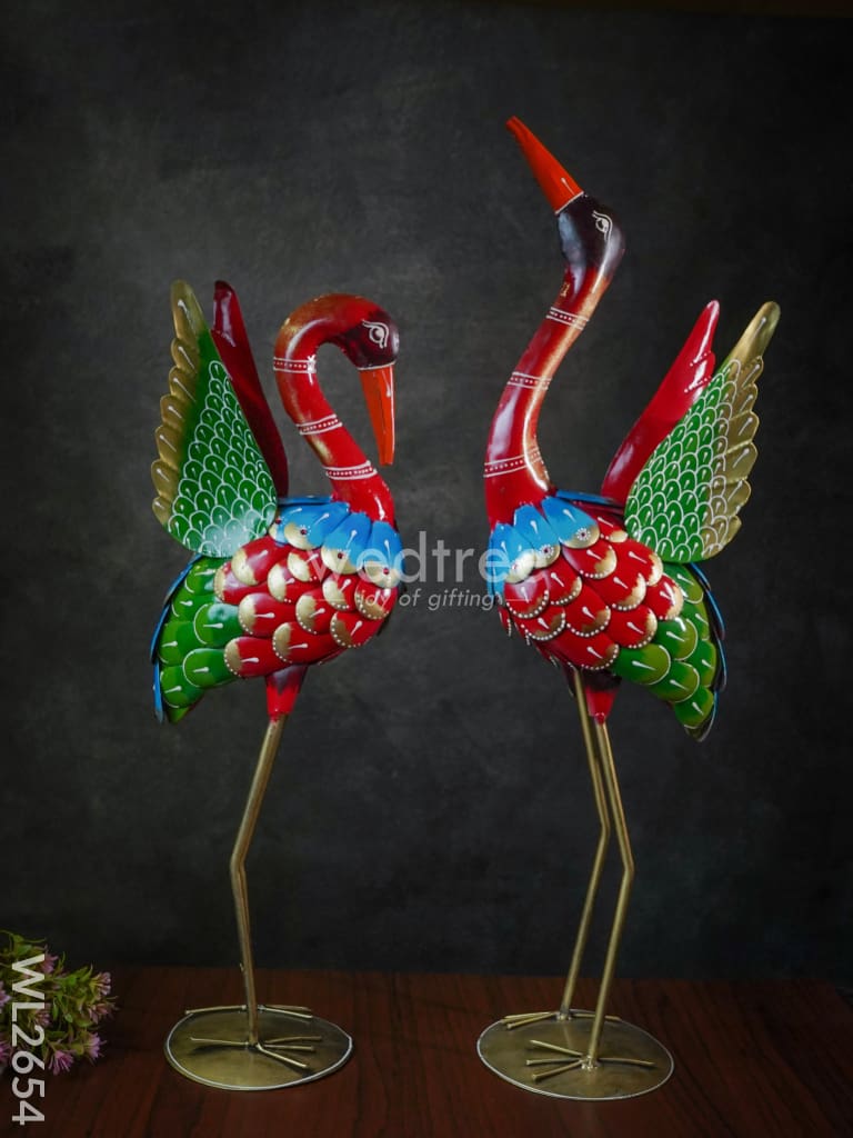 Hand Painted Crane - Set Of 2 Wl2654 Metal Decor Showpiece