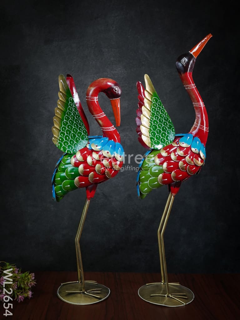 Hand Painted Crane - Set Of 2 Wl2654 Metal Decor Showpiece