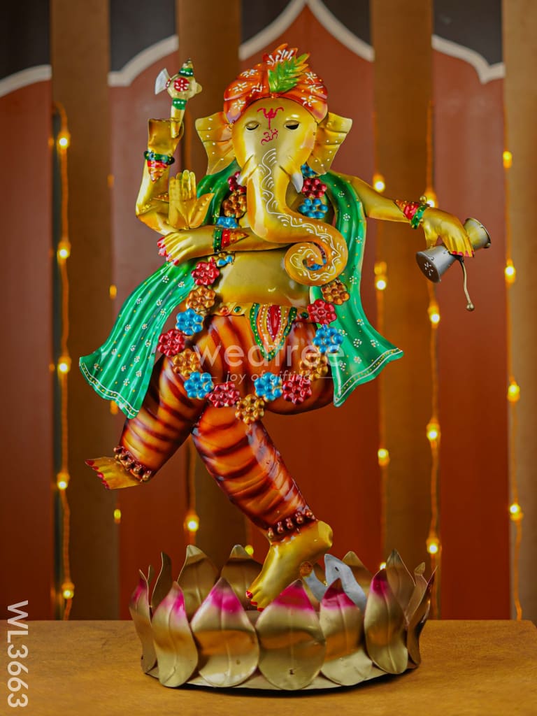 Hand Painted Dancing Ganesha Showpiece - Wl3663 Metal Decor