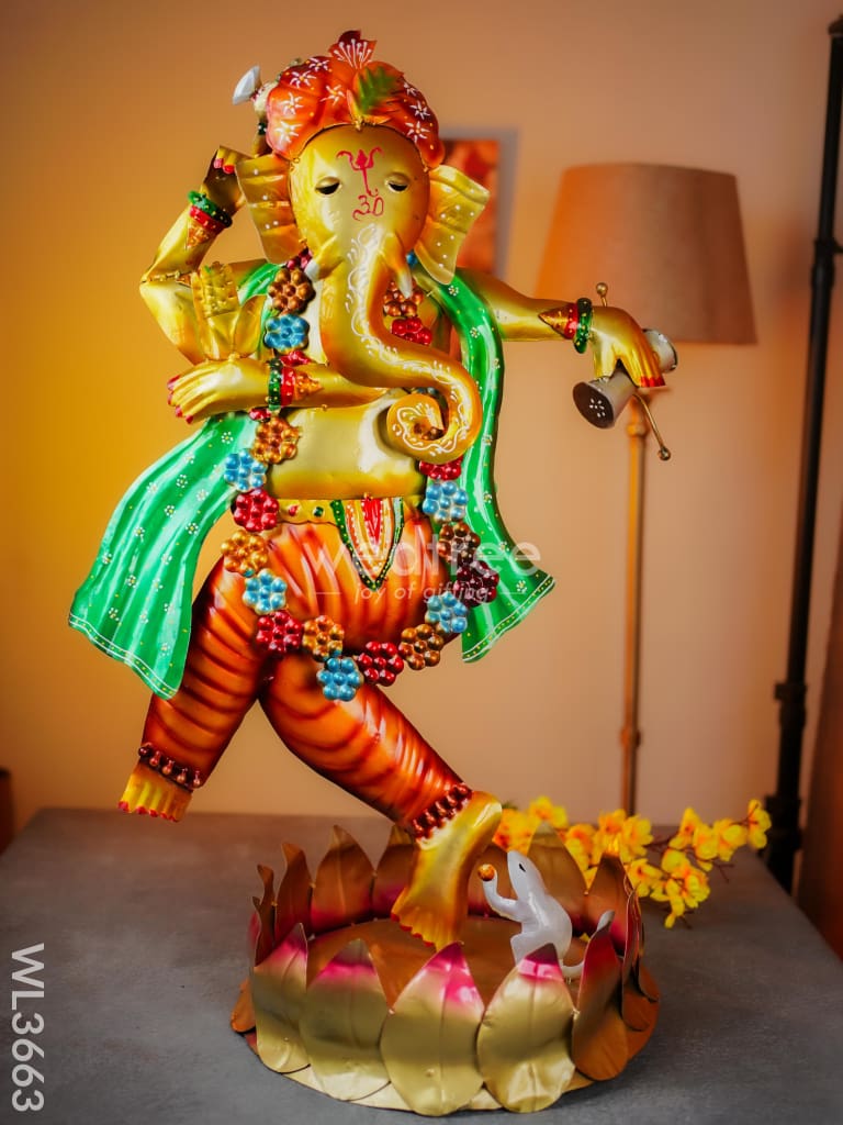 Hand Painted Dancing Ganesha Showpiece - Wl3663 Metal Decor