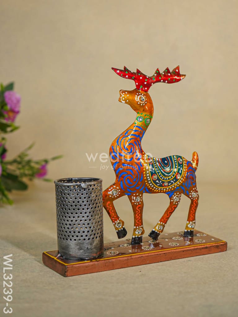 Hand Painted Deer Pen Stand - Wl3239-3 Metal Decor Utility