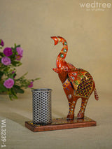 Hand Painted Elephant Pen Stand - Wl3239-1 Metal Decor Utility