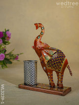 Hand Painted Elephant Pen Stand - Wl3239-1 Metal Decor Utility