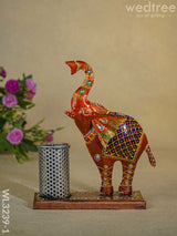 Hand Painted Elephant Pen Stand - Wl3239-1 Metal Decor Utility