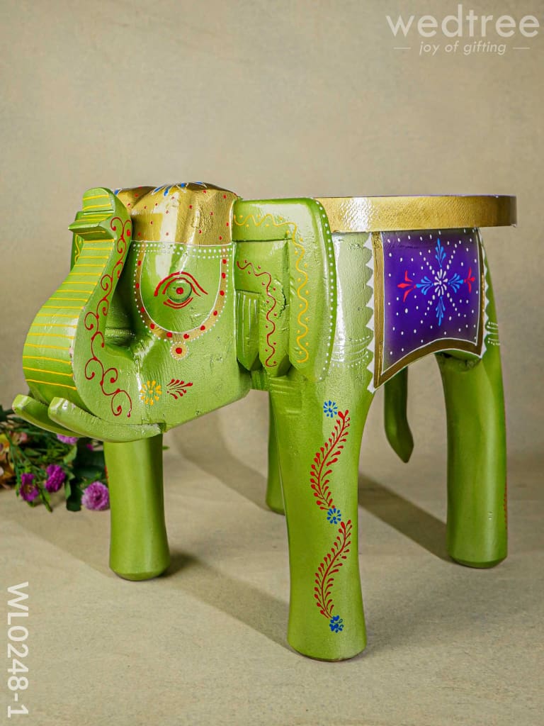 Hand Painted Elephant Stool - 6 Inch Wl0248-1 Wooden Decor