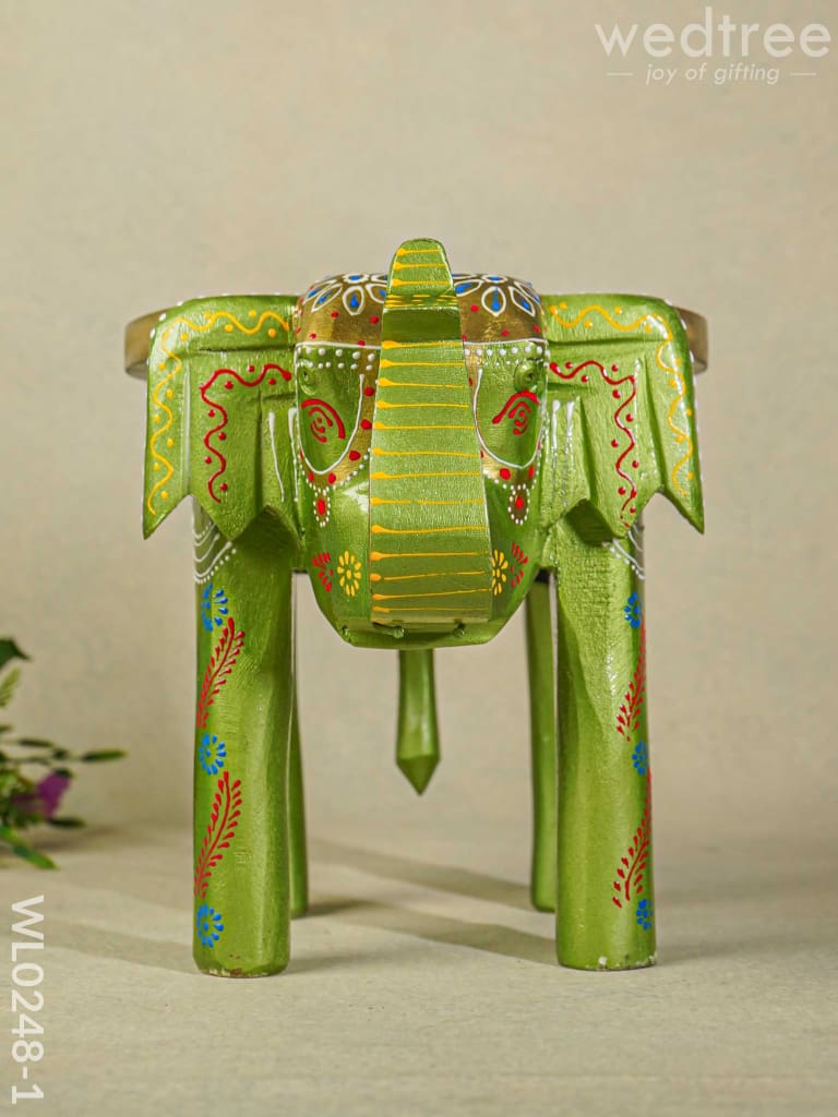 Hand Painted Elephant Stool - 6 Inch Wl0248-1 Wooden Decor