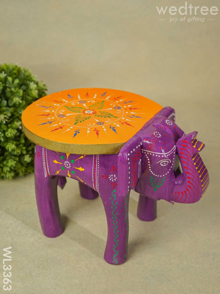 Hand Painted Elephant Stool - 8 Inch Wl3363 Wooden Stools