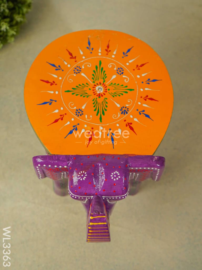 Hand Painted Elephant Stool - 8 Inch Wl3363 Wooden Stools