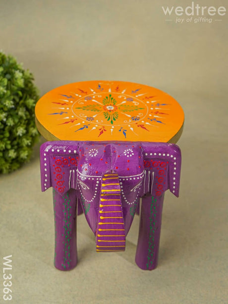 Hand Painted Elephant Stool - 8 Inch Wl3363 Wooden Stools