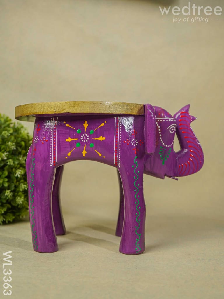 Hand Painted Elephant Stool - 8 Inch Wl3363 Wooden Stools