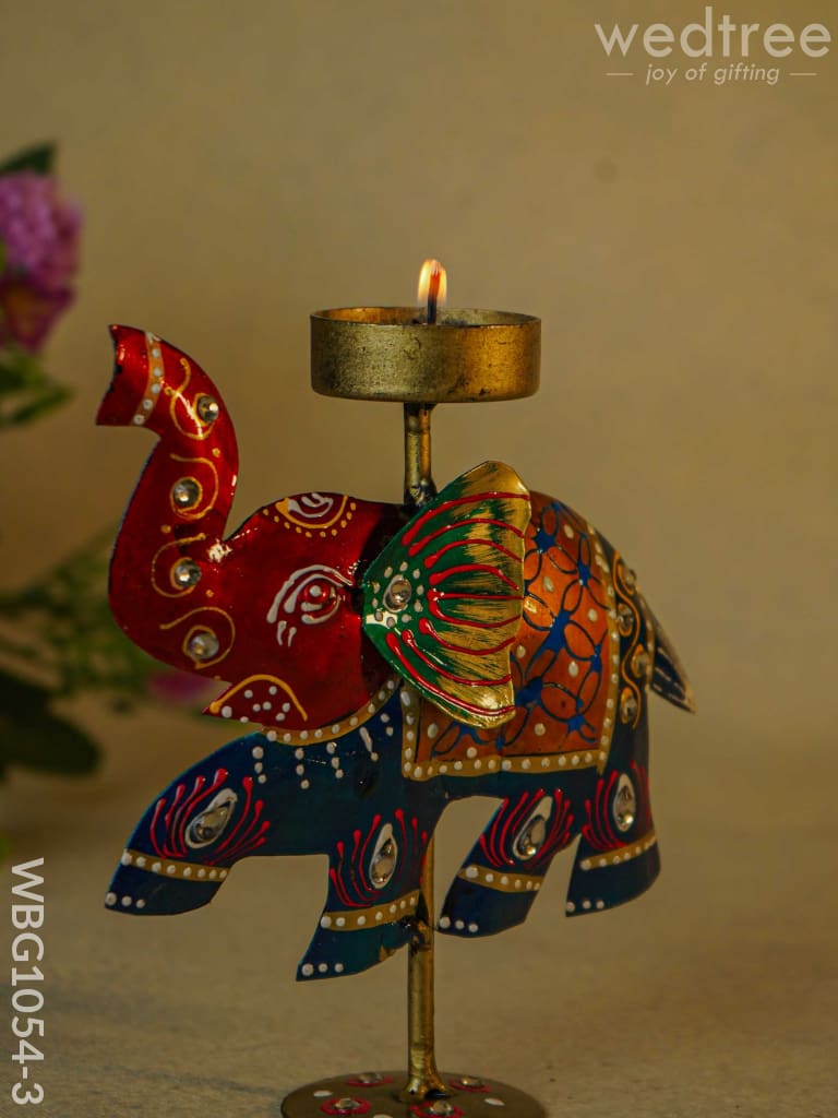 Hand-Painted Elephant T-Light Holder - Wbg1054-3 Candles