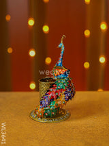 Hand Painted Peacock Pen Stand - Wl3641 Metal Decor Utility