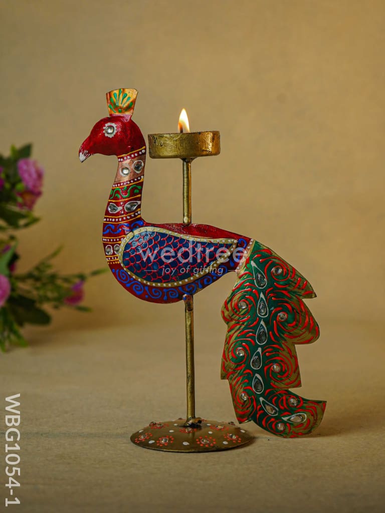 Hand-Painted Peacock T Light Holder - Wbg1054-1 Candles