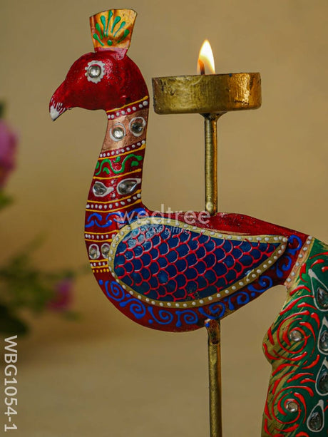 Hand-Painted Peacock T Light Holder - Wbg1054-1 Candles