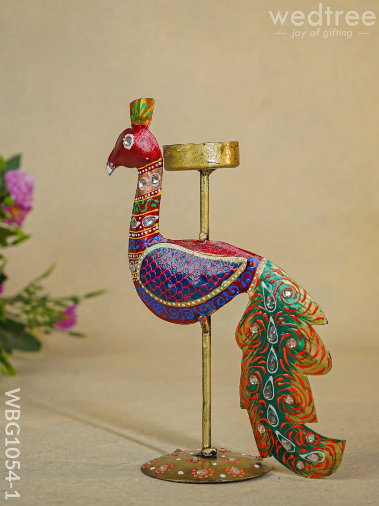 Hand-Painted Peacock T Light Holder - Wbg1054-1 Candles