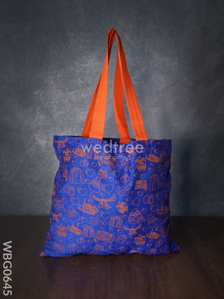 Handbag Blue Silk Fabric With Turquoise Handle (11 X 13)- Wbg0645 Hand Bags