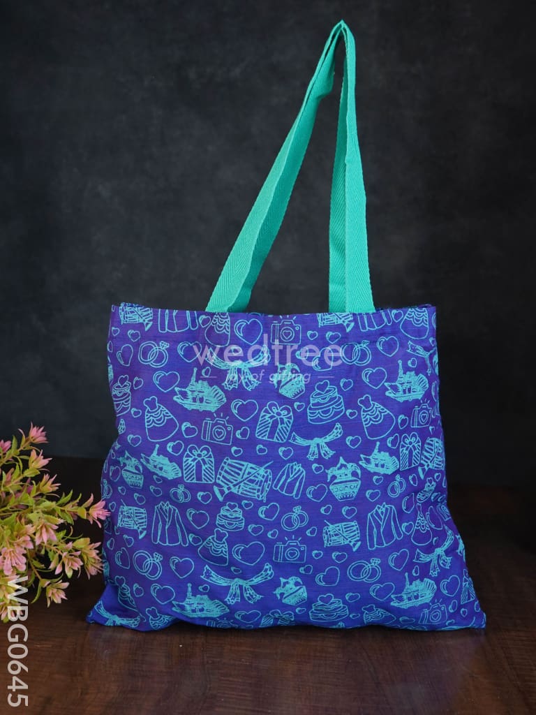 Handbag Blue Silk Fabric With Turquoise Handle (11 X 13)- Wbg0645 Hand Bags