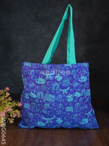 Handbag Blue Silk Fabric With Turquoise Handle (11 X 13)- Wbg0645 Hand Bags