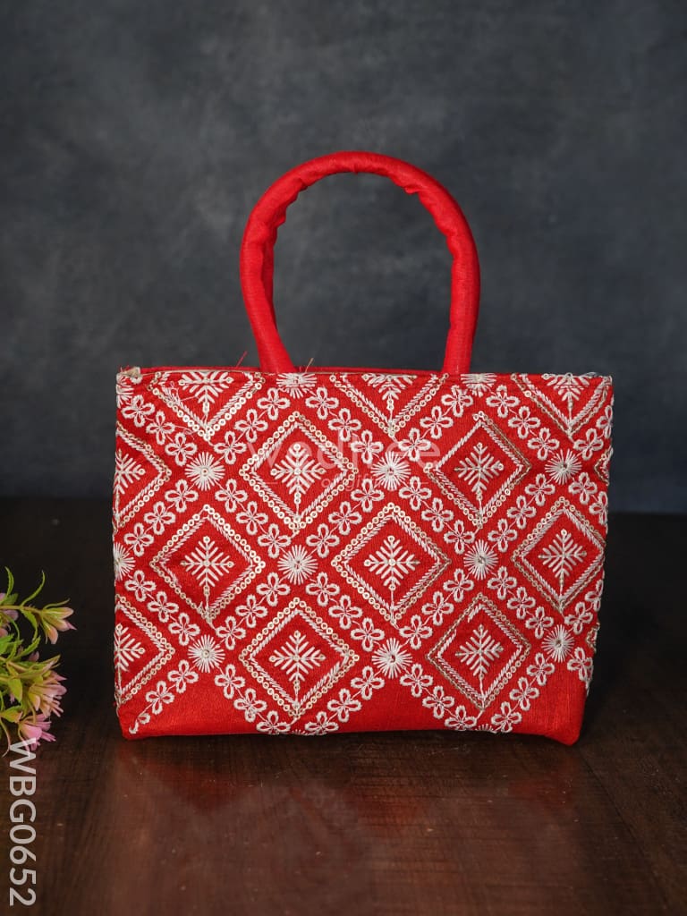 Handbag With Chikankari Work (Assorted) - Wbg0652 Hand Bags