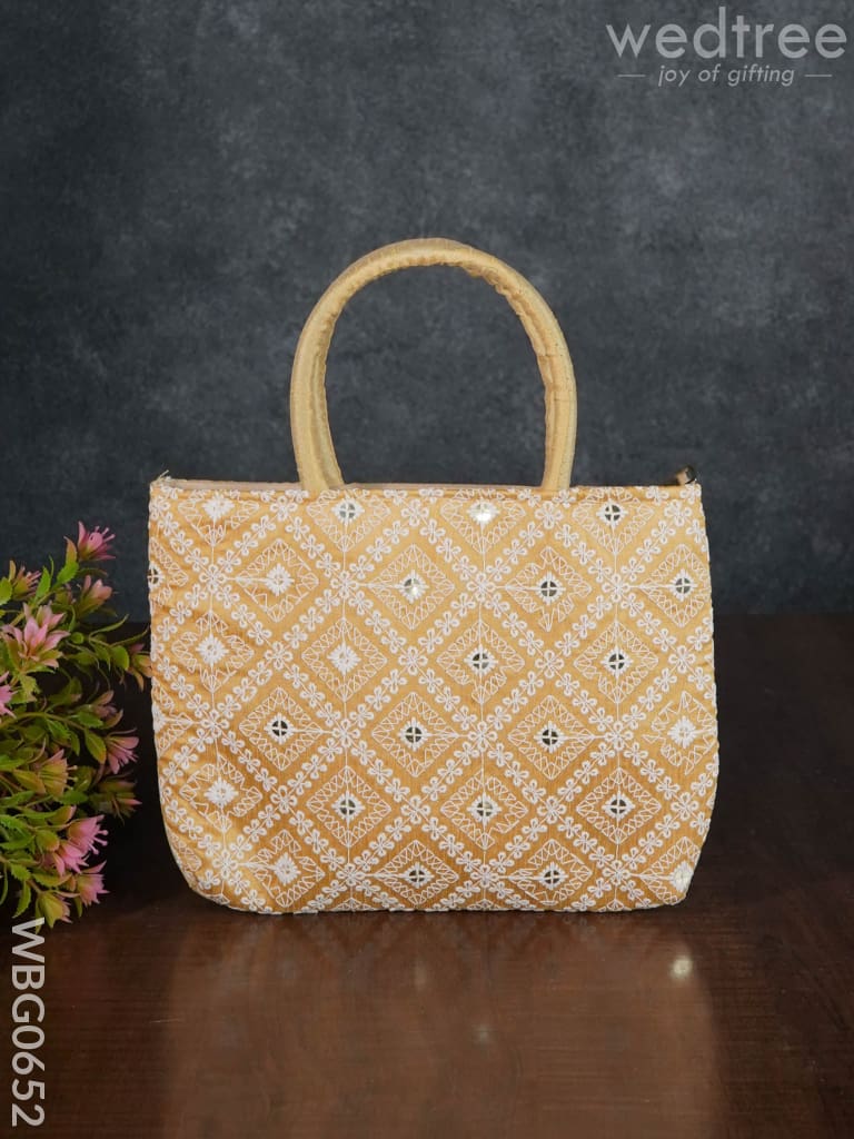 Handbag With Chikankari Work (Assorted) - Wbg0652 Hand Bags