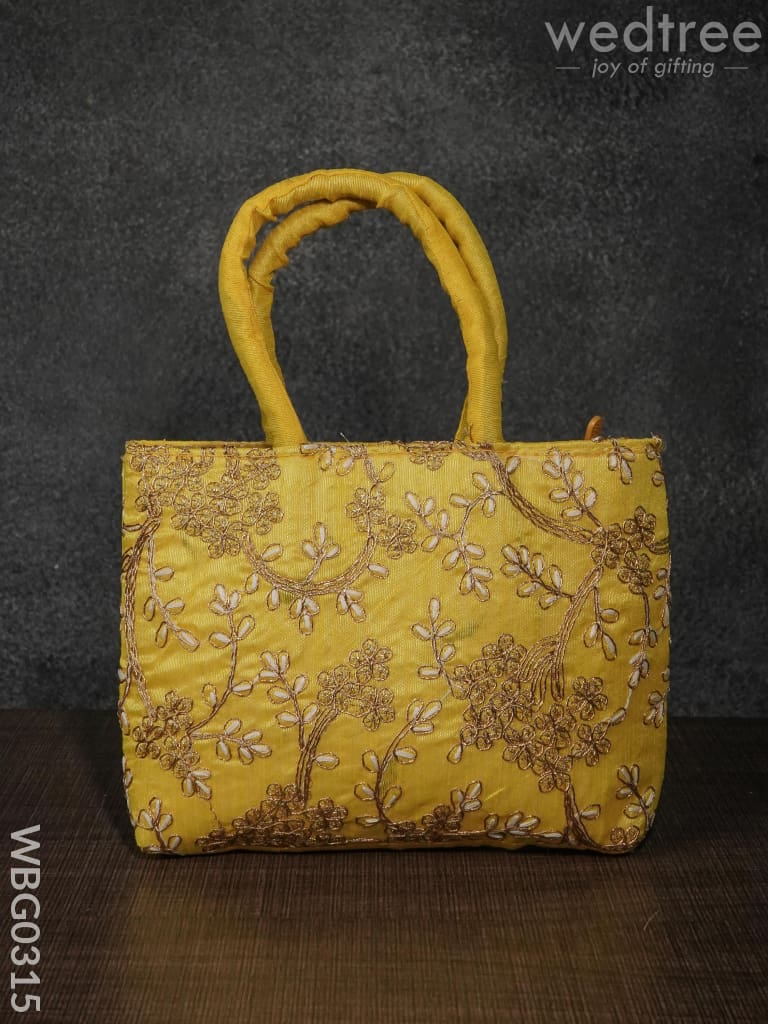 Handbag With Golden Floral Embroidery - Wbg0315 Hand Bags