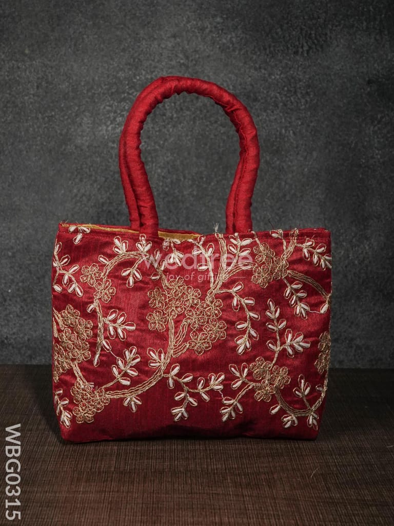 Handbag With Golden Floral Embroidery - Wbg0315 Hand Bags