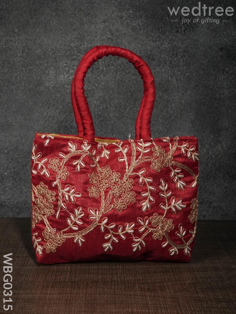 Handbag With Golden Floral Embroidery - Wbg0315 Hand Bags