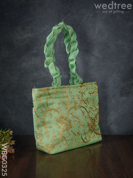 Handbag With Golden Floral Embroidery - Wbg0325 Hand Bags