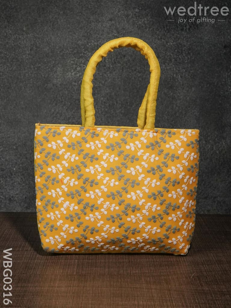 Handbag With Printed White And Ash Leaf Design - Wbg0316 Hand Bags