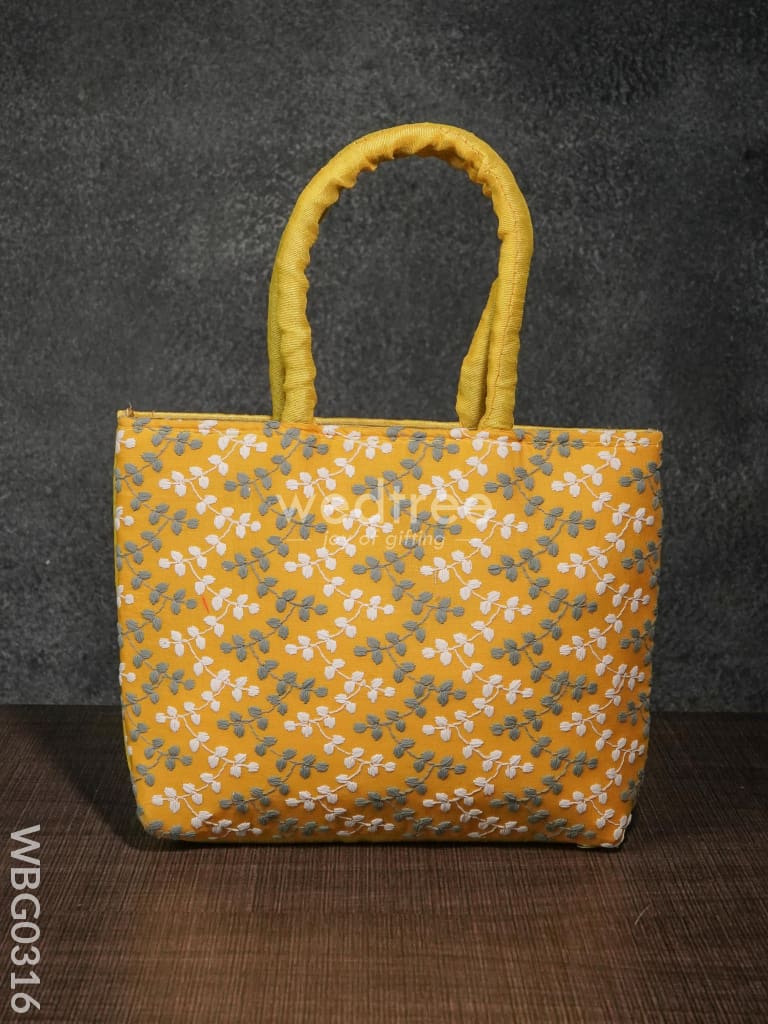 Handbag With Printed White And Ash Leaf Design - Wbg0316 Hand Bags